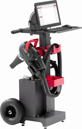 FlyMarker mini 120/100 STATION - das rein elektrisch betriebene Tischmarkiersystem. Der Tischmarkierer als All-In-One-System der ideale Partner für Ihre Werkstatt.